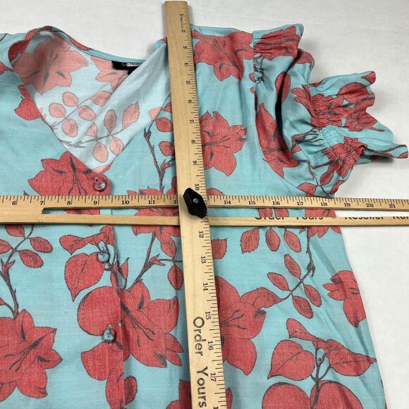 Lobo Rosa Tiered Midi Dress Floral Short Sleeve Button Front Relaxed Fit SMALL - Picture 9 of 13